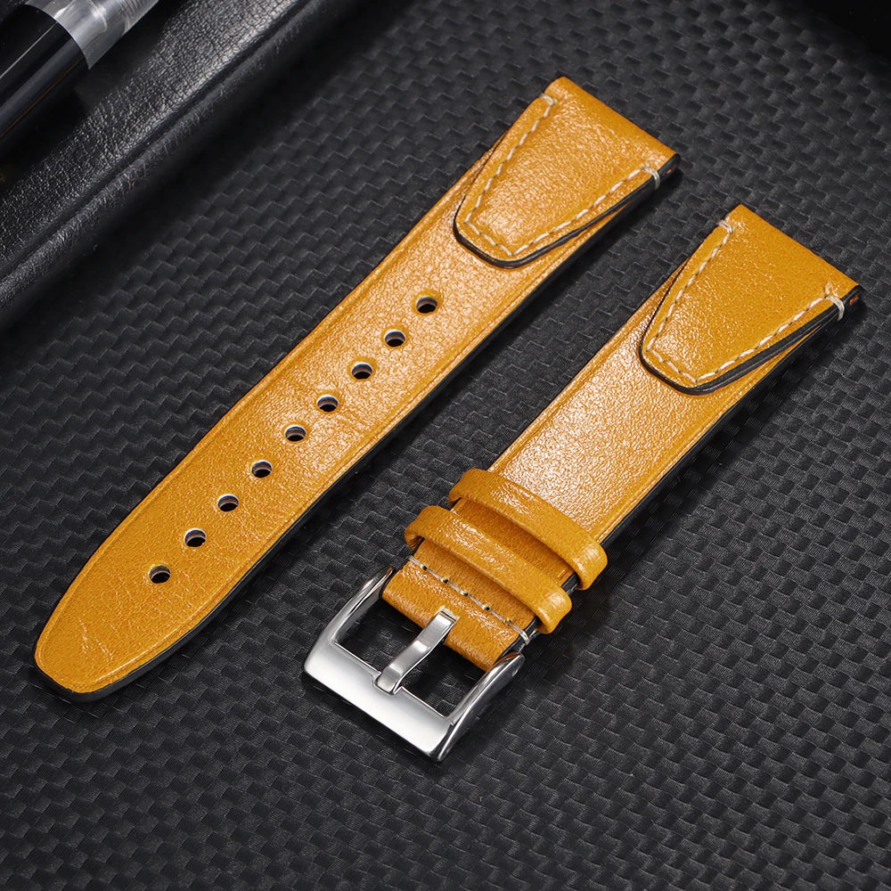 Brown Vintage Oil Wax Leather Watchband Wristband Stitching Cowhide Strap for Omega 20mm 22mm Watch Strap for Seiko Watch Band