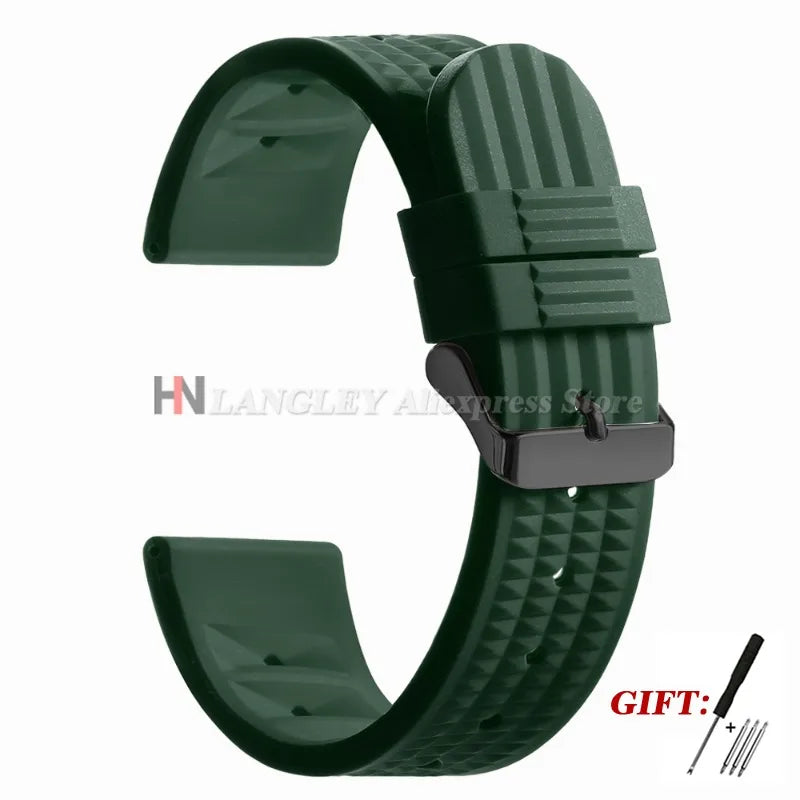Soft Rubber Waffle Watch Band 20mm 22mm for Seiko for Rolex Water Ghost Sport Silicone Wristband Men's Replacement Strap Premium