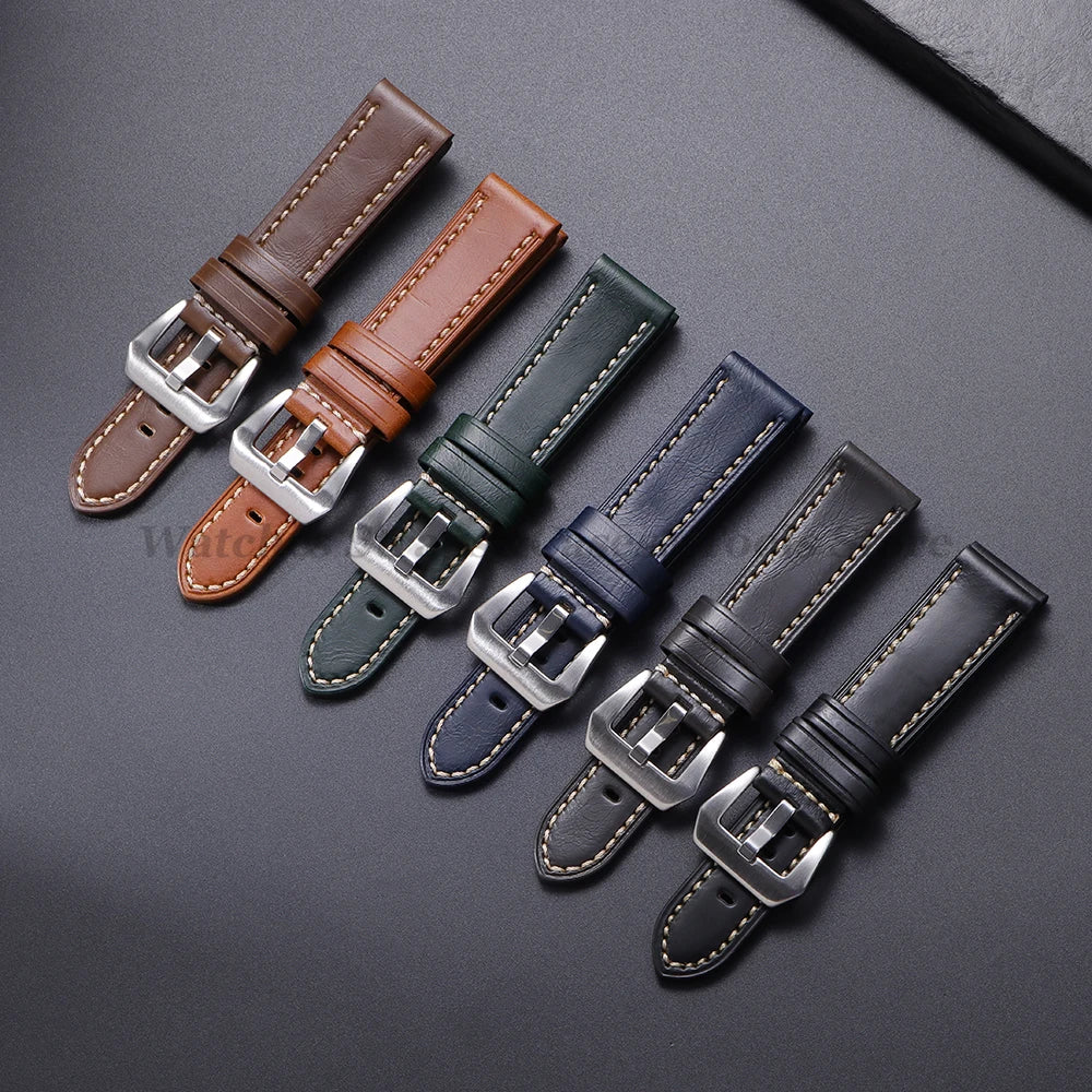 Cowhide Crazy Horse Genuine Leather Bracelets 20mm 22mm 24mm 26mm for Panerai for Omega Belt Dark Brown Men's Women Watch Strap
