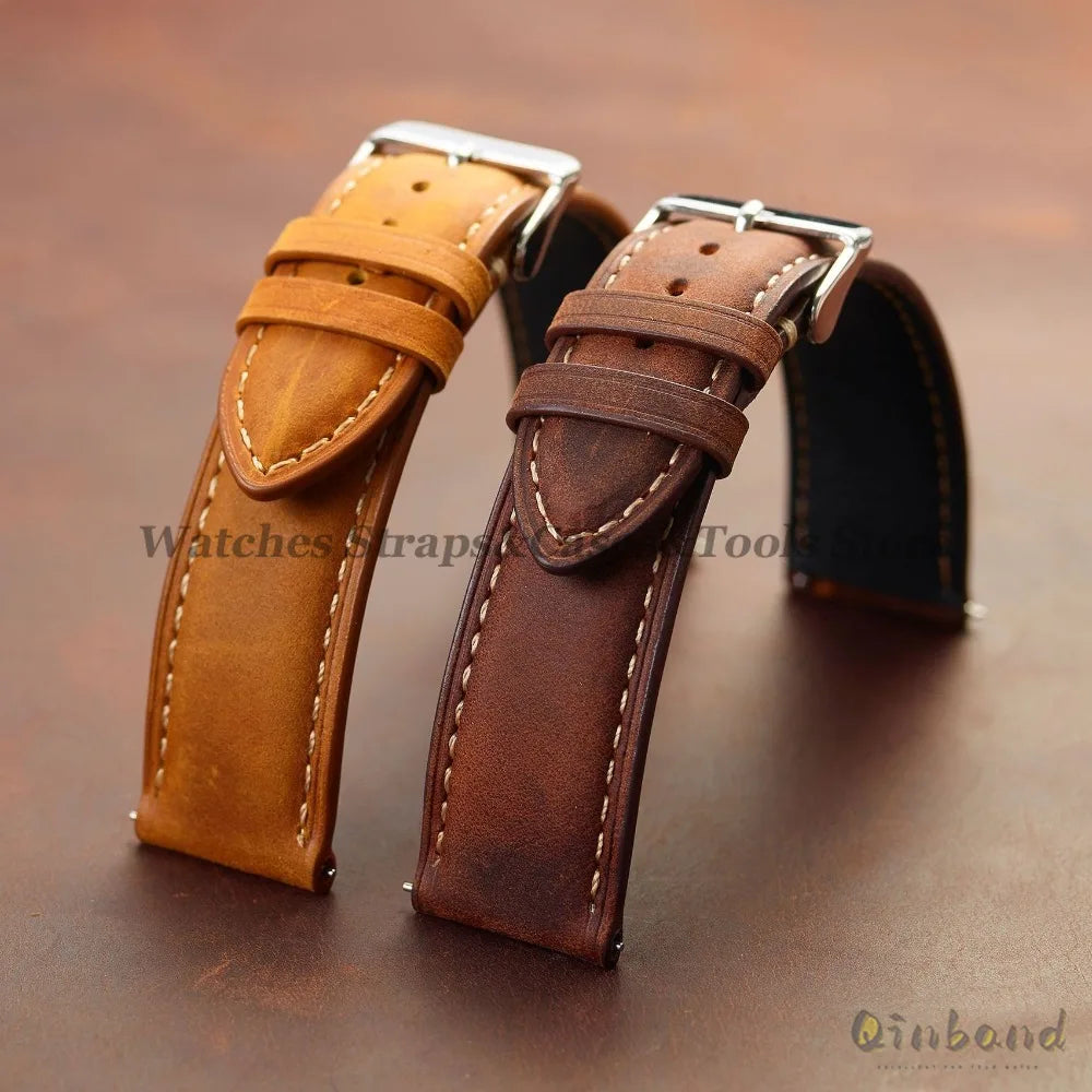 Vintage Cowhide Leather Watch Strap 14mm 16mm 18mm 20mm 22mm 24mm for Huawei WatchGT4/GT3 Stitching Brown Quick Release Bracelet