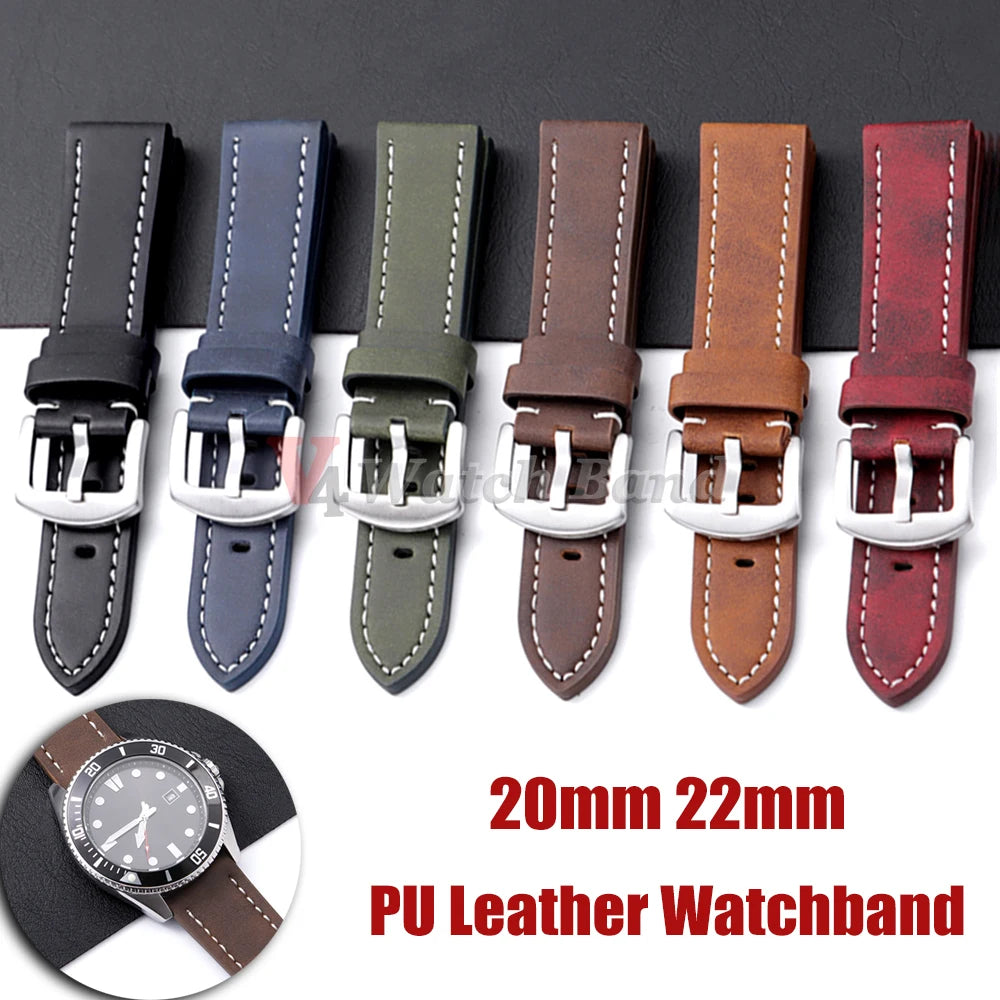 20mm 22mm Watch Band PUleather Strap for Samsung Galaxy Watch 3 Active2 40 44mm Huawei Gt5/4/3/2 Watchband Men Watch Accessories