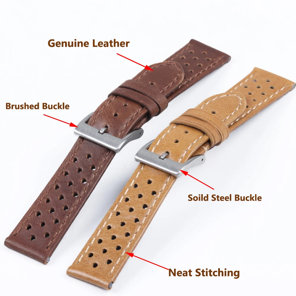 Genuine Leather Watch Strap for Tag Heuer Cowhide Breathable Watch Band 18mm 20mm 22mm for Seiko Men's  Universal Watchband