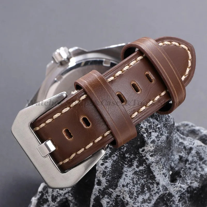 Cowhide Crazy Horse Genuine Leather Bracelets 20mm 22mm 24mm 26mm for Panerai for Omega Belt Dark Brown Men's Women Watch Strap