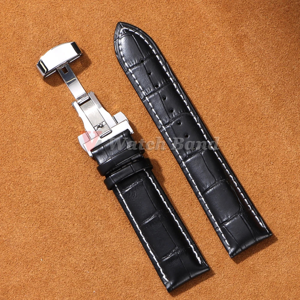 12/14/16/18/19/20/21/22/24mm Crocodile Pattern Straps for Wrist Bracelet Vintage Leather Watch Band for Omega Butterfly Buckle