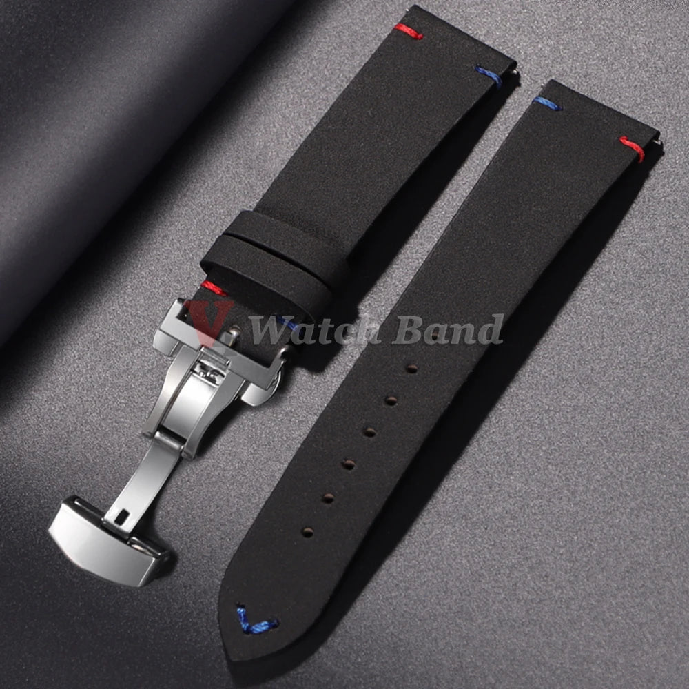 Vintage Stitching Strap for Samsung Galaxy Watch6 5 4 Quick Release Butterfly Buckle Soft Wristband for Seiko 20mm 22mm Bracelet