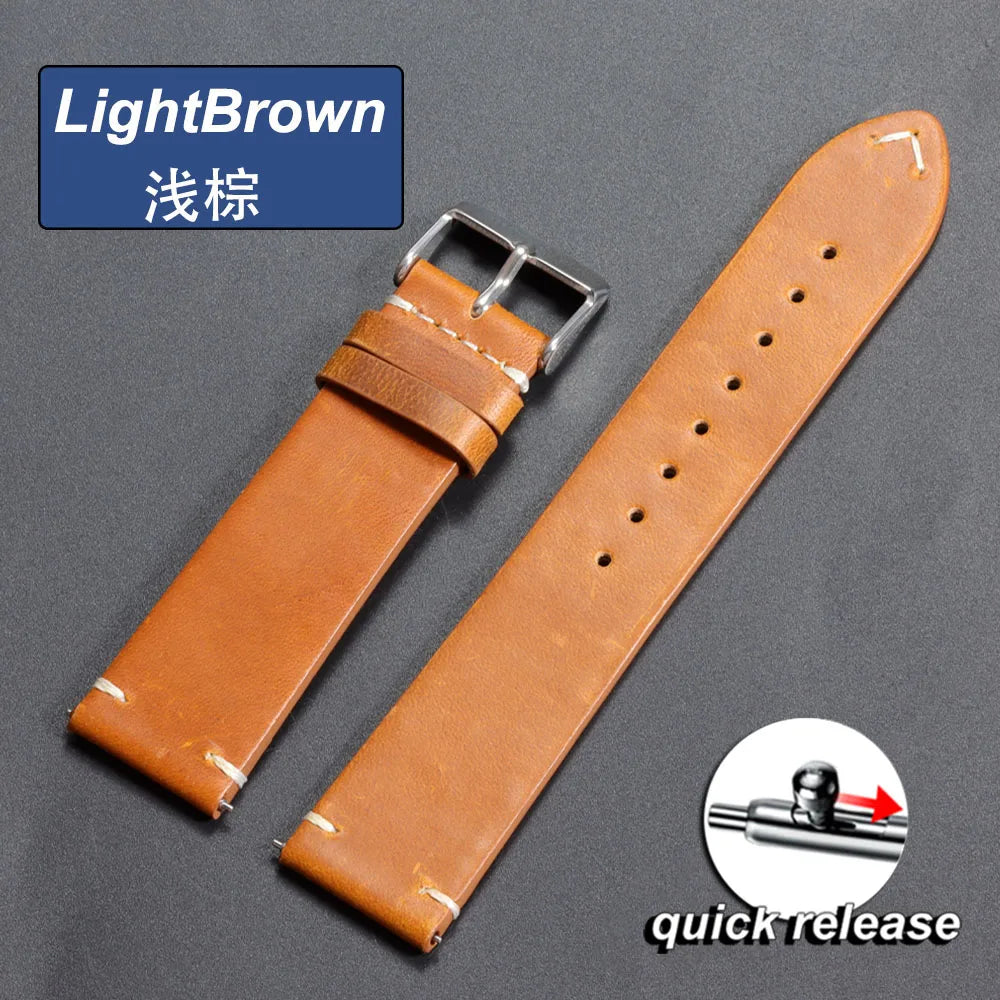 18mm 20mm 22mm 19mm 21mm 24mm Vintage Oil Wax Leather Watchband Wristband Stitching Cowhide Strap for Omega for Seiko Watch Band