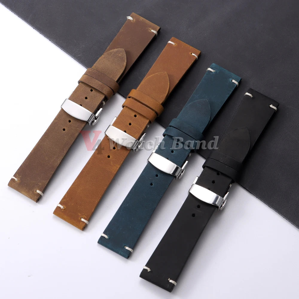 Cowhide Watch Strap 18mm 20mm 21mm 22mm 24mm for Samsung Galaxy Watch 7/6/5/4 Vintage Blue Brown Bracelets for Omega  for Seiko