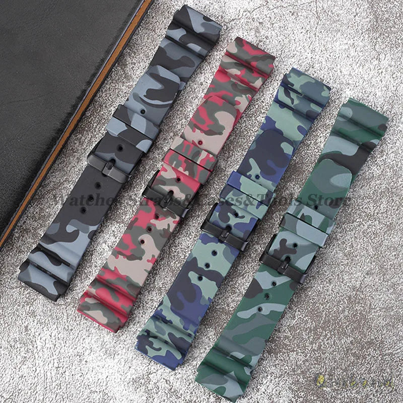 Soft Silicone Watch Band 22mm for Seiko for Rolex Waterproof Camouflage Rubber Watch Strap Bracelet Sport Watch Replacement Belt