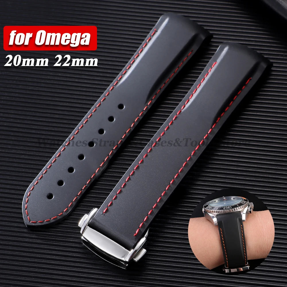 20mm 22mm Soft Rubber Watchband for Omega for Seamaster 300 for Speedmaster Planet Ocean Bands Silicone Waterproof Sport Straps