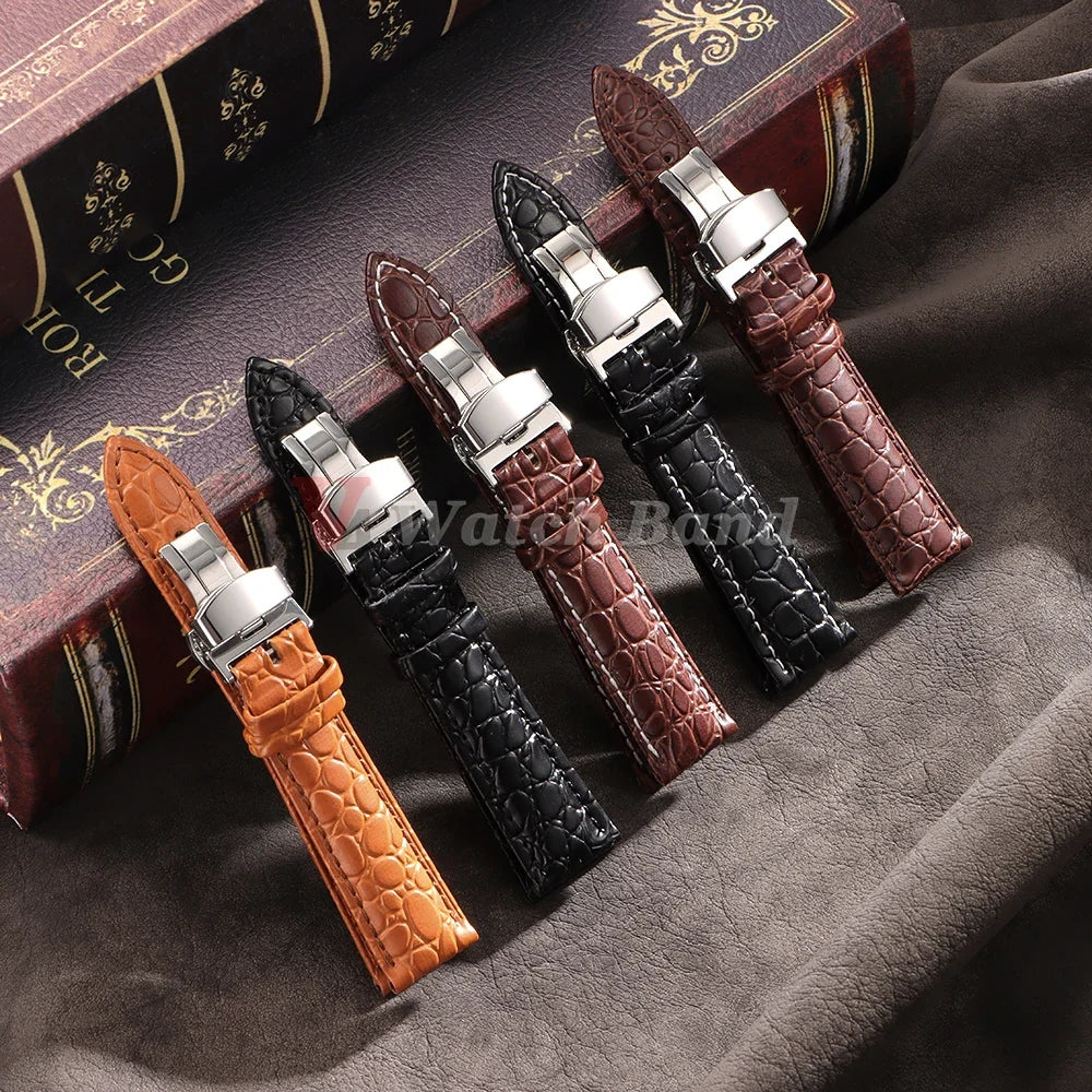 16/17/18/19/20/21/22/24mm Leather Straps Crocodile Pattern Cowhide Business Watch Band Universal Men Women Bracelet Wrist Belt
