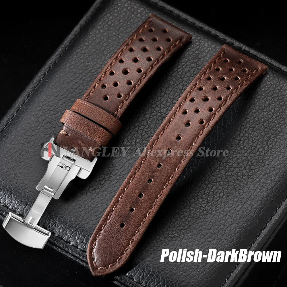 Genuine Calfskin Leather Watchband for Omega Business Wrist Band for Seiko 22mm 20mm 18mm Butterfly Buckle Breathable Men Straps