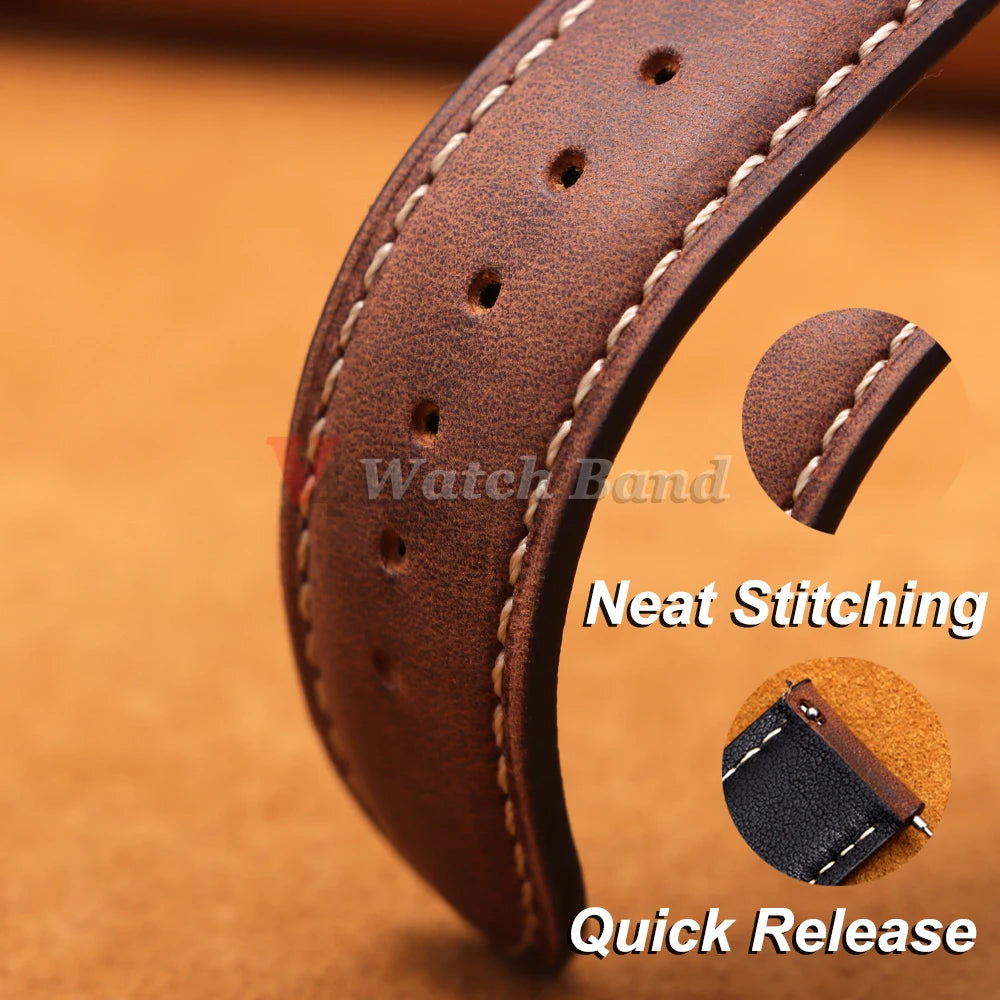 Genuine Calfskin Leather Band for Omega Business Watch Band for Seiko 14/16/18/20/22/24mm Butterfly Buckle Stitching Brown Strap