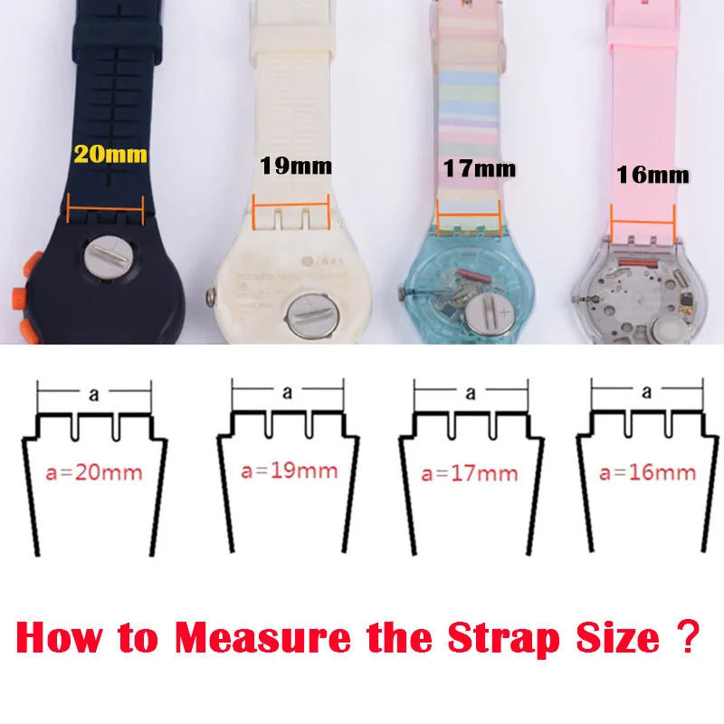 Rubber Strap for Swatch Colorful Sports  Band Replacement Wrist Bracelet 16mm 17mm 19mm 20mm Silicone WatchAccessories