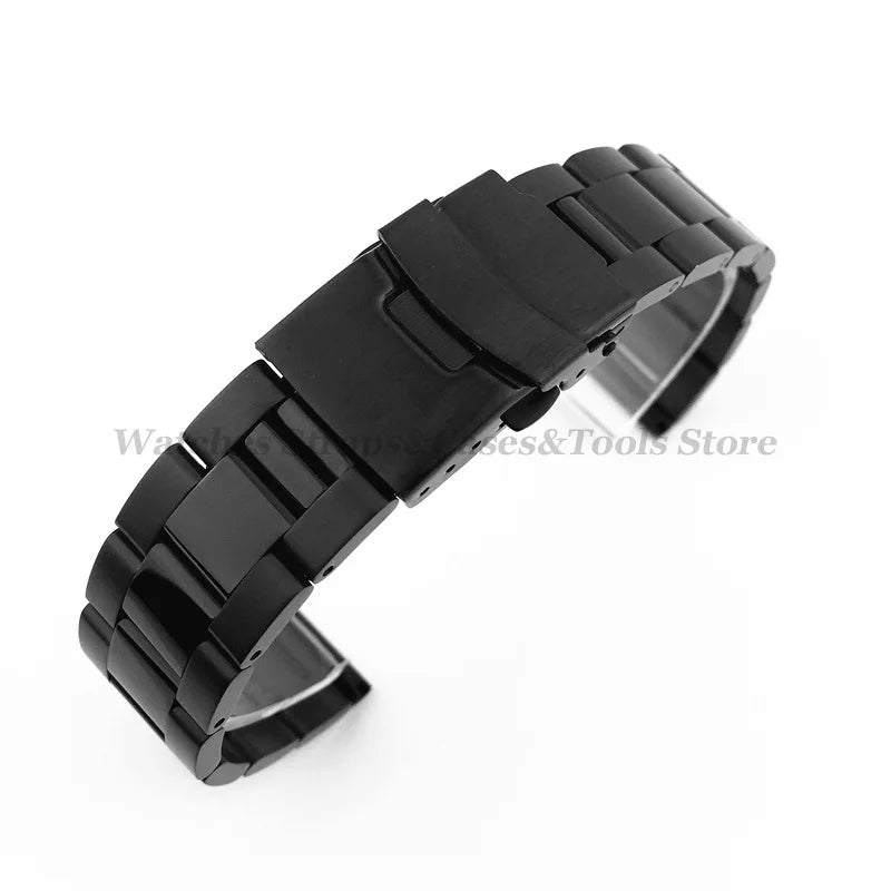 20mm 22mm 24mm 26mm 28mm Solid Stainless Steel Strap Double Safety Buckle Watchband Diving Metal Belt Bracelet Watch Accessories