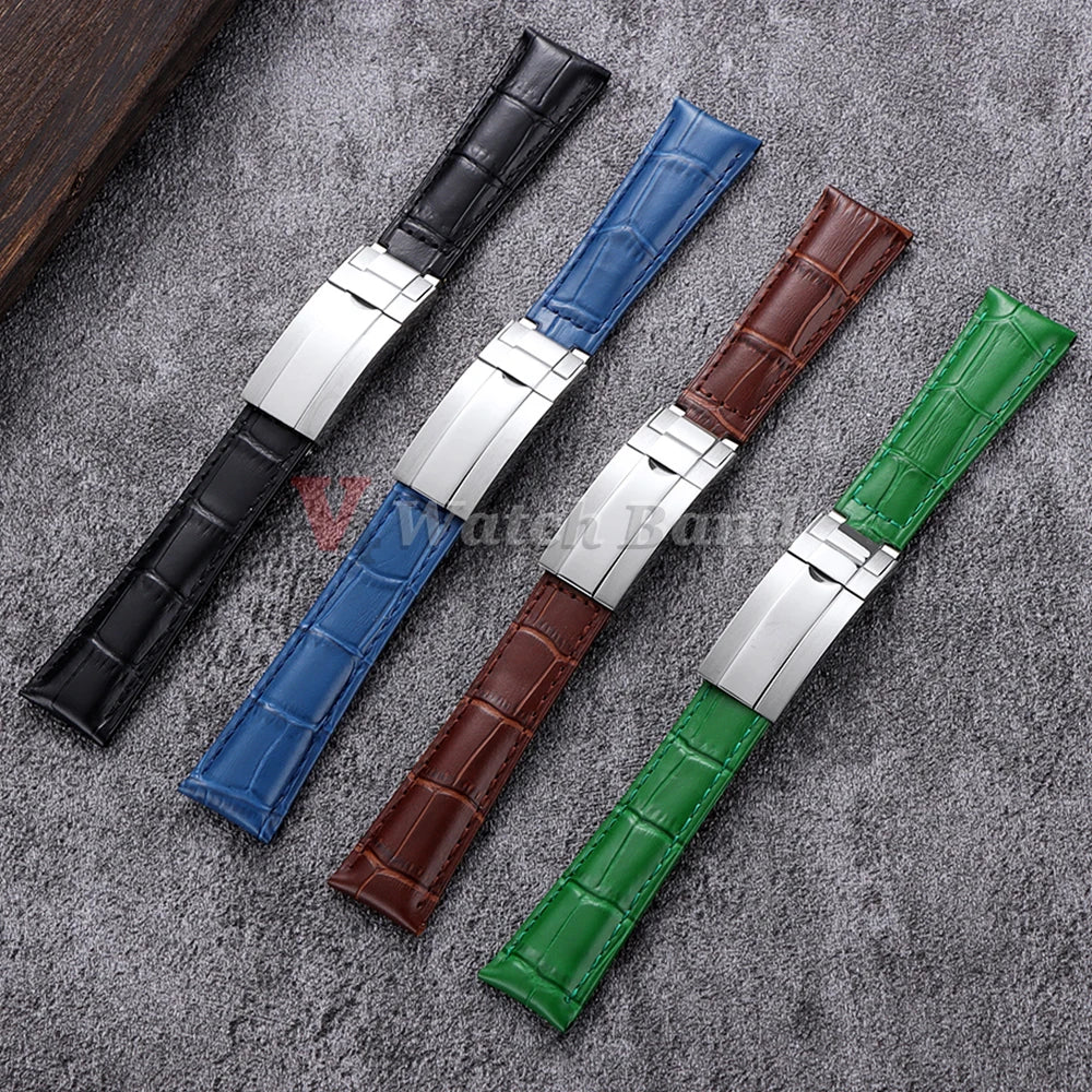 20mm Watch Band for Rolex SUBMARINER Yacht-Master DAYTONA GMT Cowhide Leather Men Strap Waterproof Wrist Belt Watch Accessories
