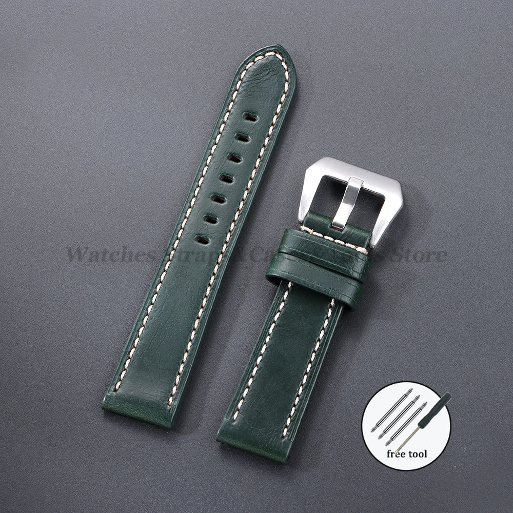 Cowhide Crazy Horse Genuine Leather Bracelets 20mm 22mm 24mm 26mm for Panerai for Omega Belt Dark Brown Men's Women Watch Strap