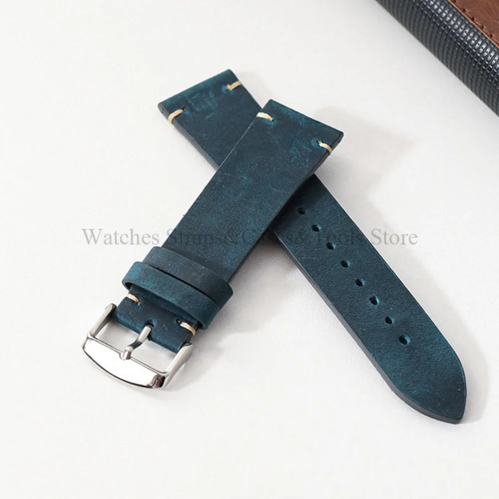 Crazy Horse Leather Retro Watchband 18mm 20mm 21mm 22mm for Seiko for Rolex Men Women Bracelet for Samsung Galaxy Watch 3/4/5/6