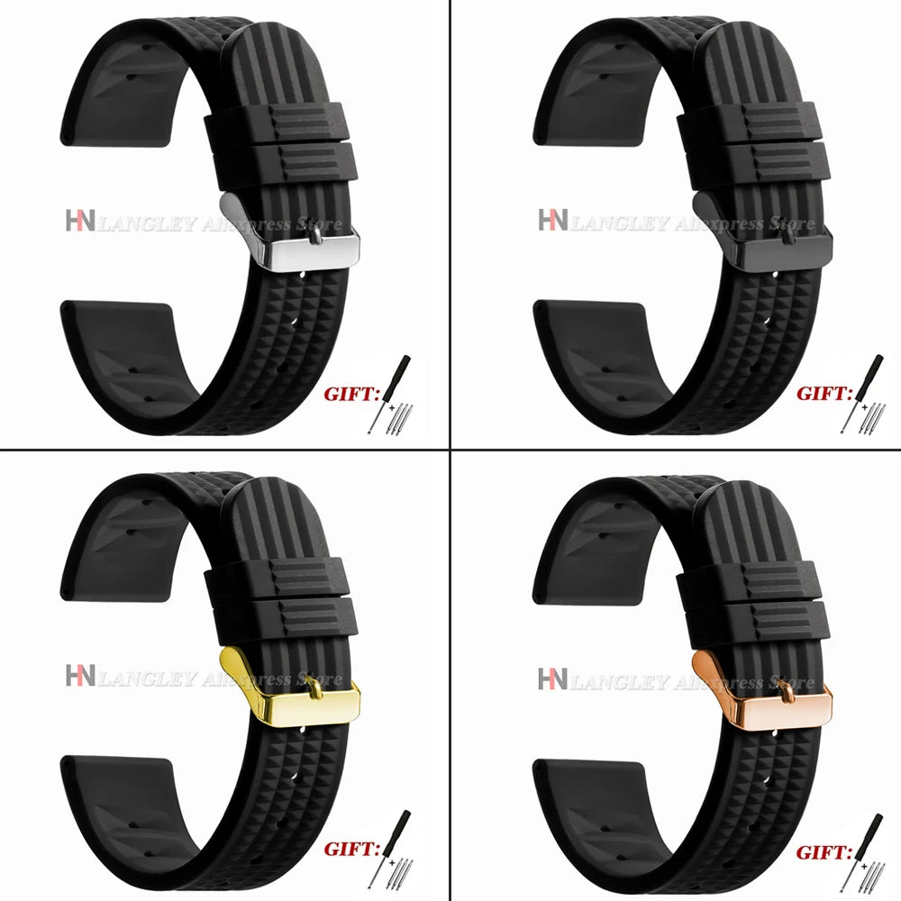 Soft Rubber Waffle Watch Band 20mm 22mm for Seiko for Rolex Water Ghost Sport Silicone Wristband Men's Replacement Strap Premium