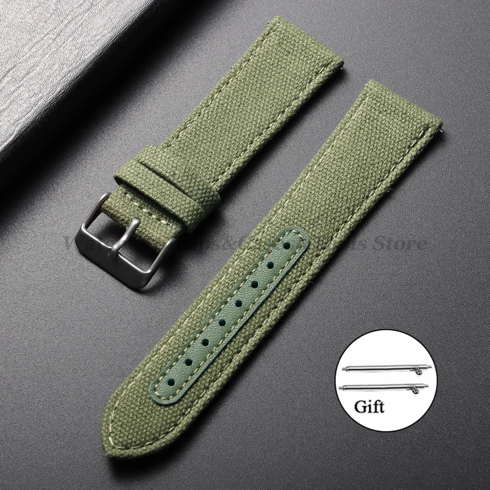 20mm 22mm Nylon Leather Watch Band High Quality Canvas Strap Military Sport Bracelet for Seiko Quick Release Universal Wristband