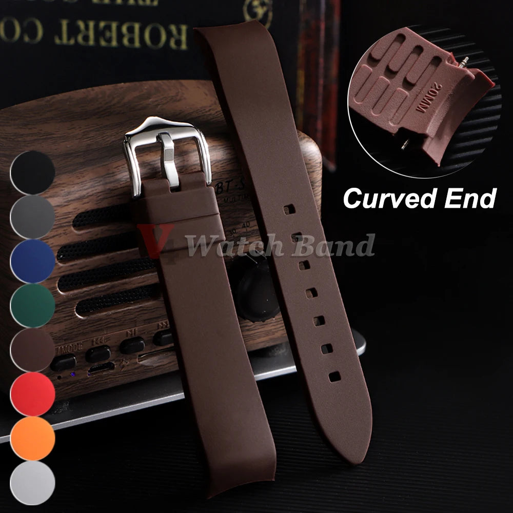 Soft Rubber Watch Strap Curved End 20mm 22mm for Rolex Green Water Ghost Silicone Watchband 18/19/21/24mm Bracelet MenSport Band