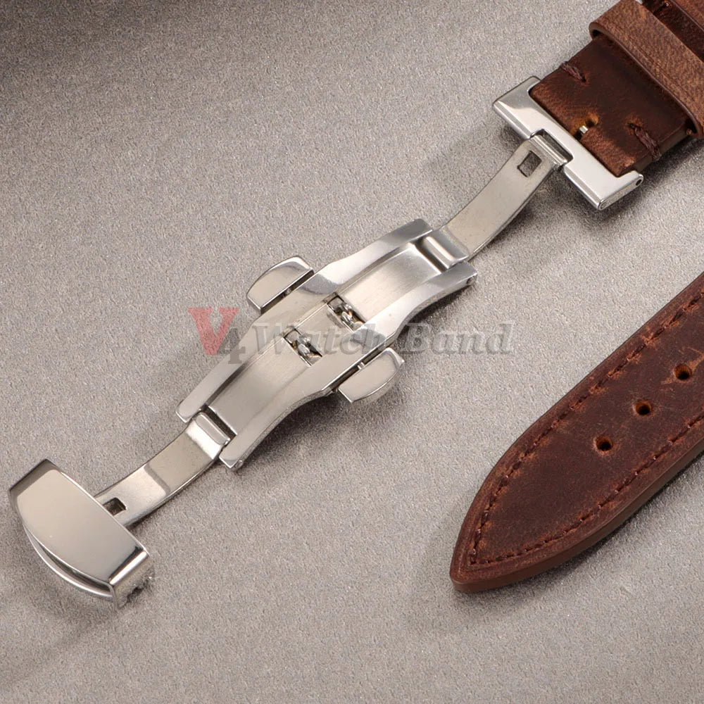 18/19/20/21/22/24mm Vintage Leather Watch Band Butterfly Buckle Stitching Cowhide Strap for Omega for Wrist Bracelet for Seiko