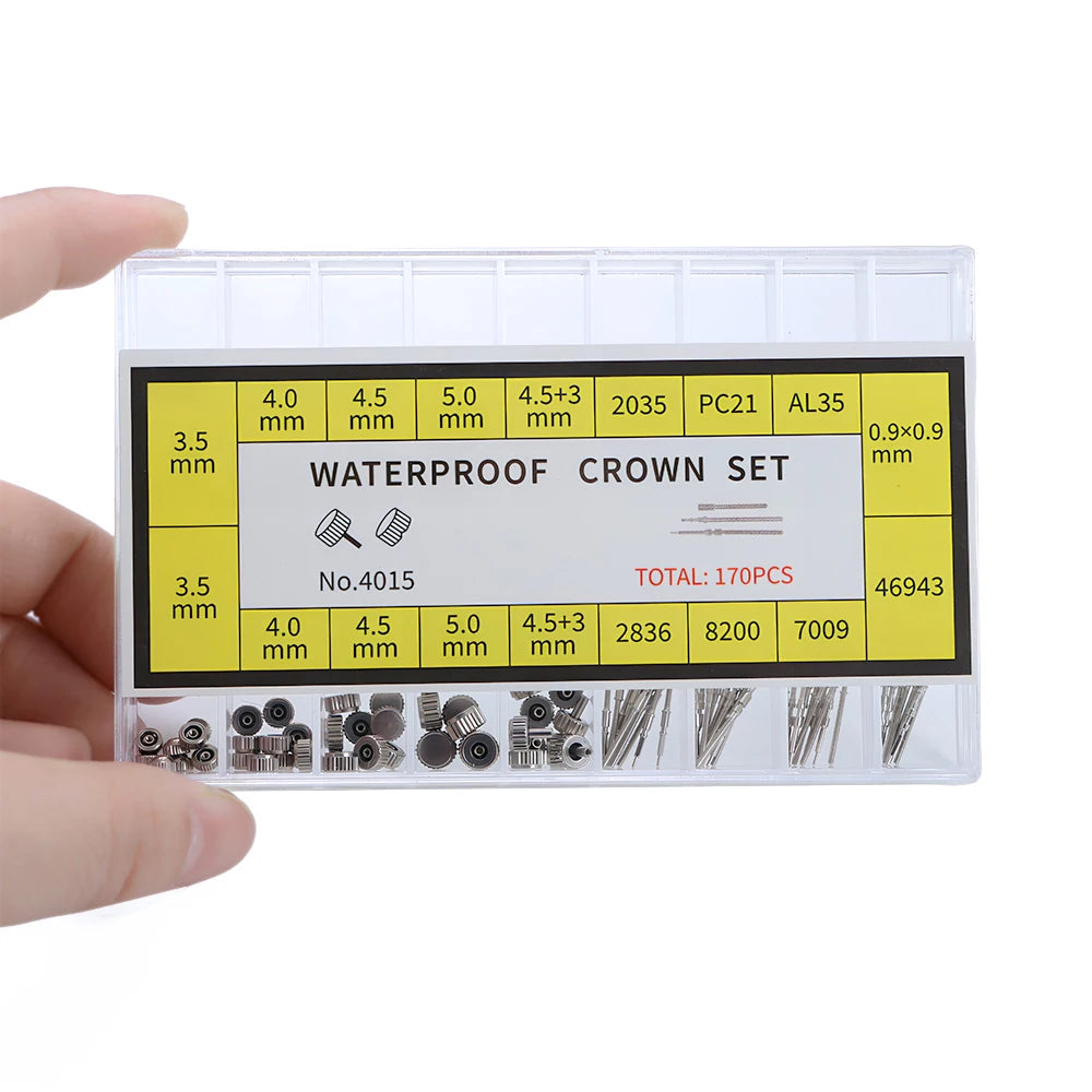 170Pcs/Box Watch Crown Parts Case Crown Fit NH34 NH35 NH36 NH38 Watch Stainless Steel Watch Repair Tool Kit Accessories Kits
