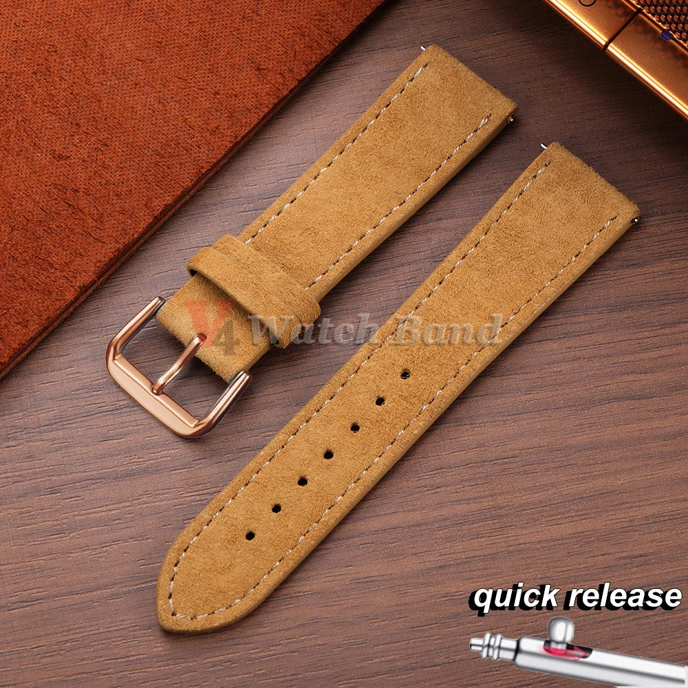 Vintage Suede Watch Strap 18 19mm 20mm 22mm for Seiko for Huawei Stitching Quick Release Bracelet for Samsung Watch 8/7/6/5/4/3