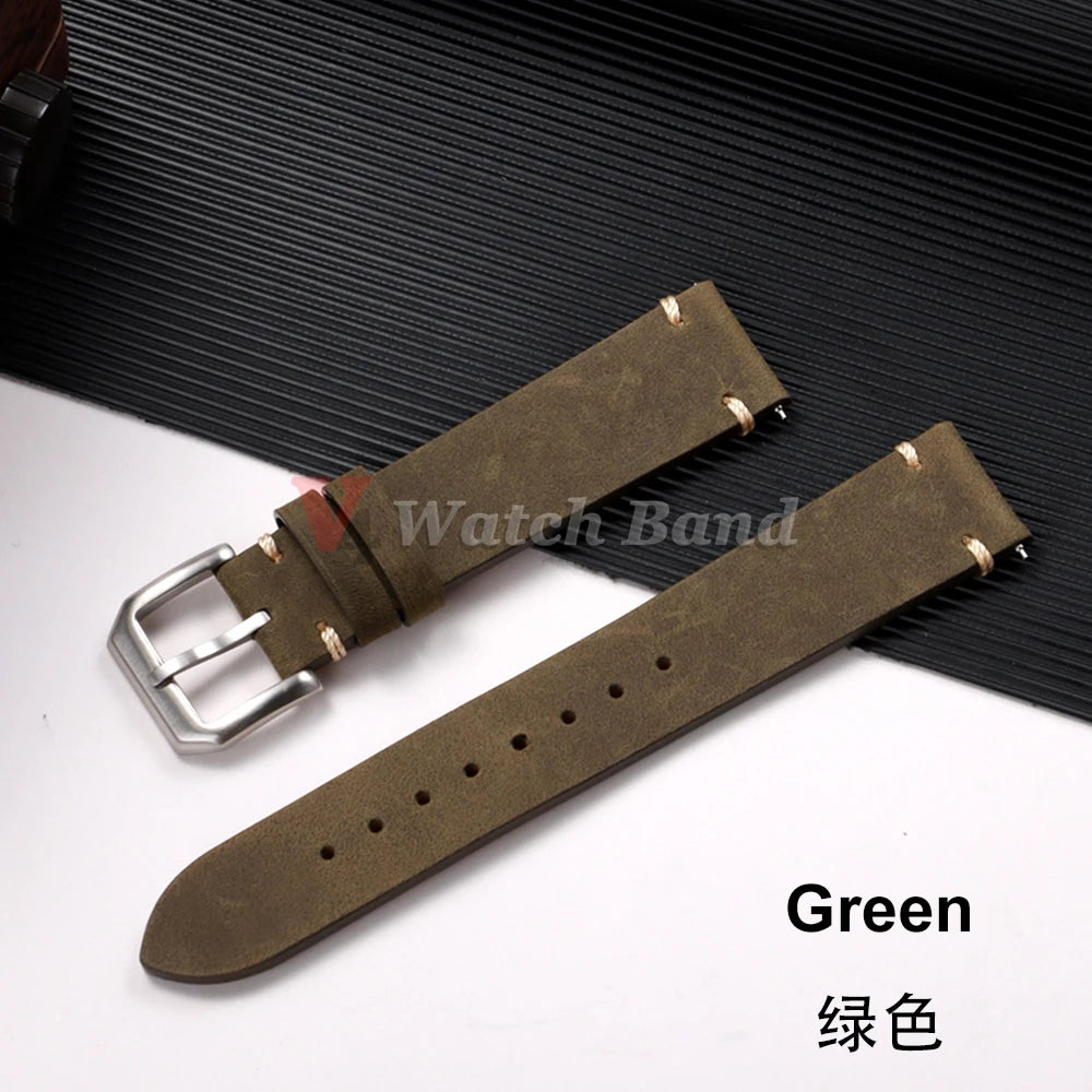 Genuine Cowhide Leather Watch Strap 20mm 22mm for Samsung Galaxy Watch 7/6/5/4 Vintage Brown Watchband Quick Release Bracelets