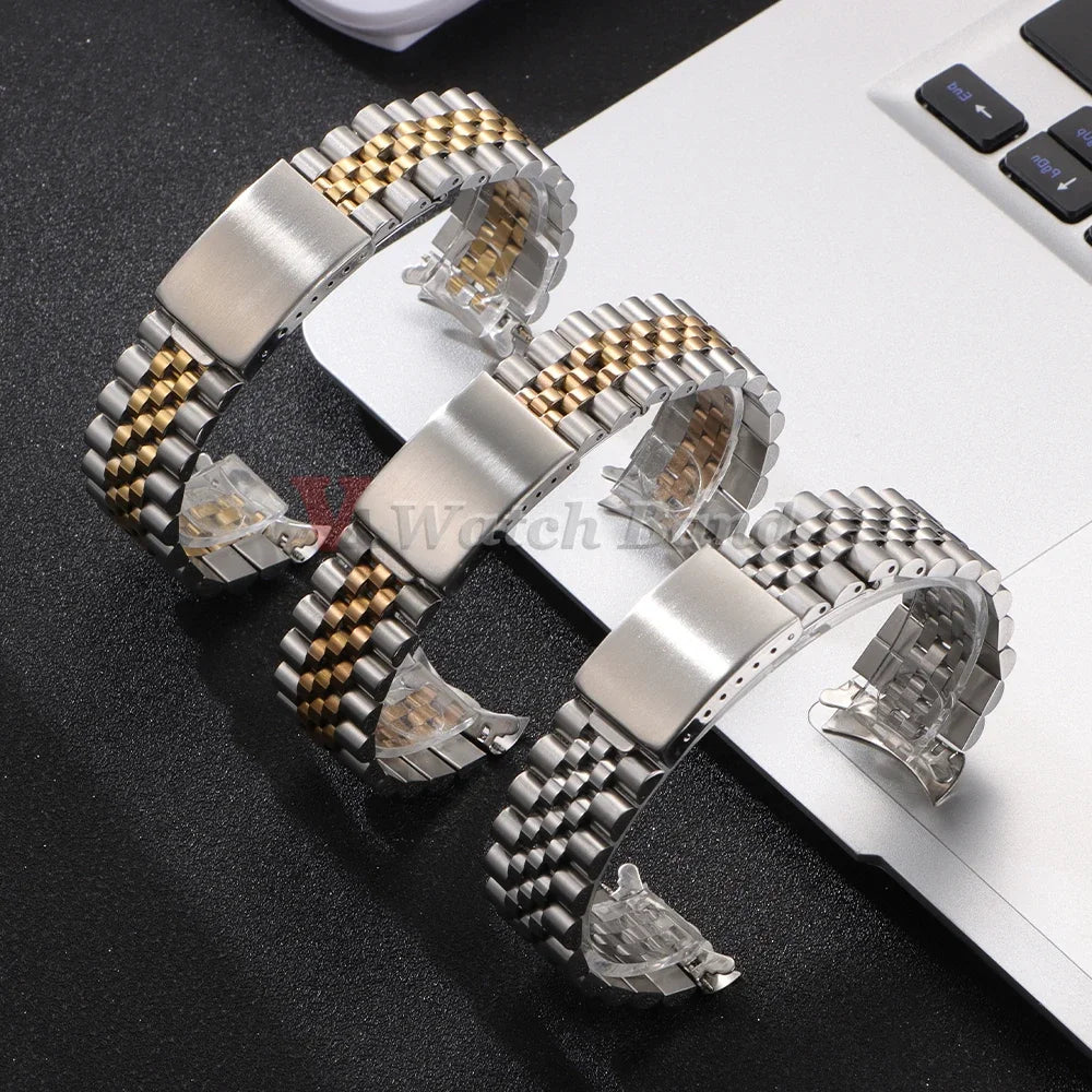 Curved End Stainless Steel Watch Bands 19mm 20mm 21mm for Rolex DATEJUST for Jubilee Solid Strap Bracelet Men Woman Watchband