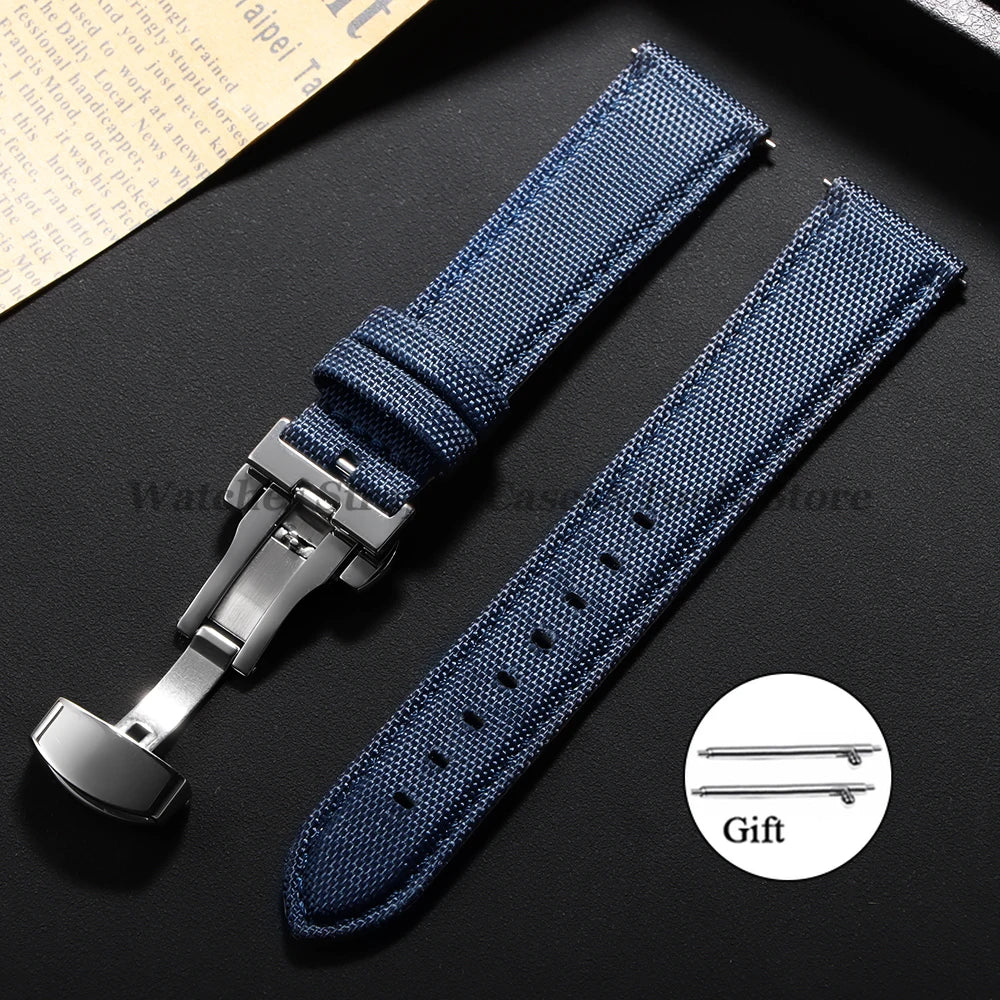 20mm 22mm Sailcloth Watch Straps for Omega for Seiko Watch Men Women Butterfly Buckle Nylon Quick Release Waterproof Watch Bands