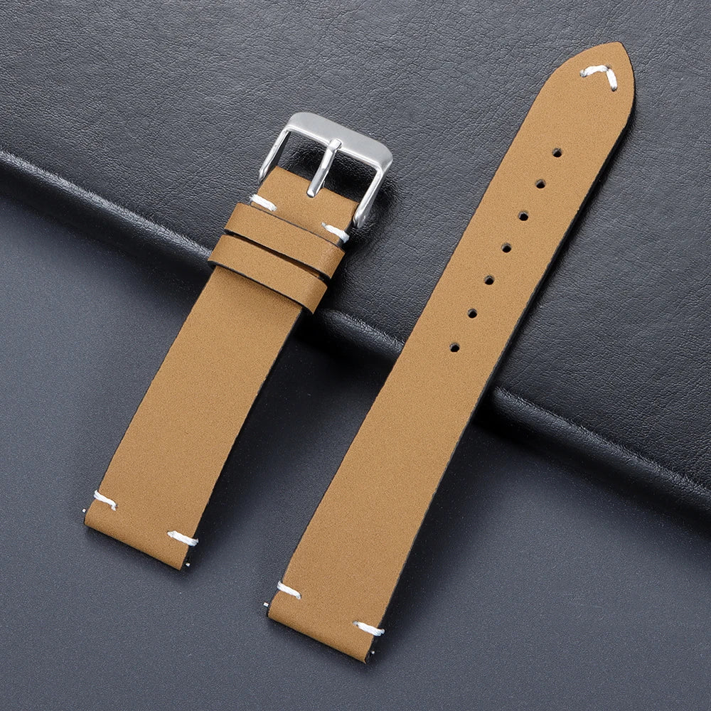 Vintage Matte Leather Watch Band for Seiko 20mm 22mm for Omega Handmade Stitching Cowhide Strap for Huawei Smartwatch Wristband