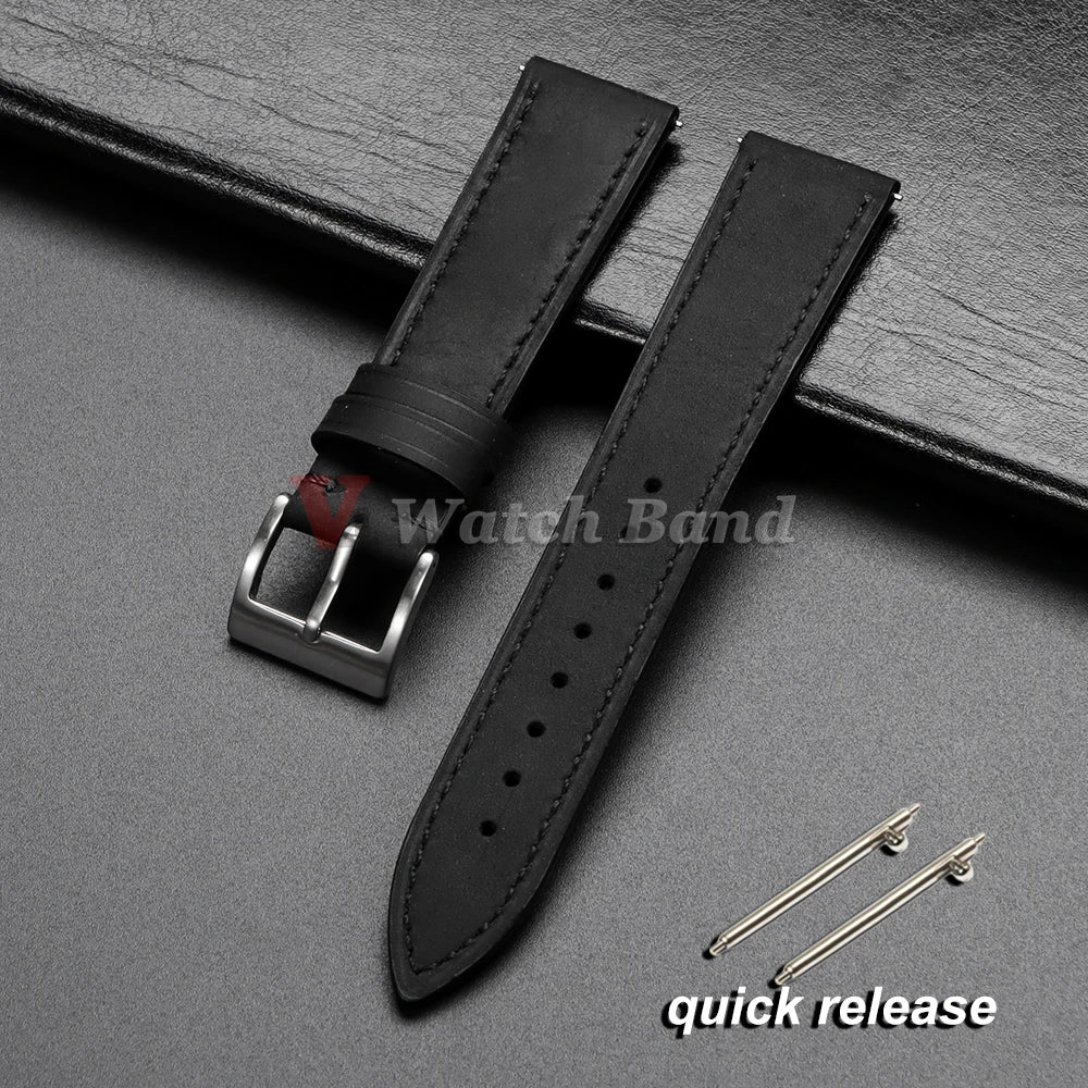 Genuine Cowhide Watch Strap 18mm 19mm 20mm 21mm 22mm 24mm for Samsung Galaxy Watch 7/6/5/4 Vintage Brown Quick Release Bracelets
