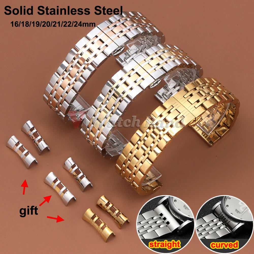 16/18/19/20/21/22/24mm Solid Stainless Steel Watch Band for TISSOT Butterfly Buckle 304L Metal Wrist Strap for Omega for Seiko