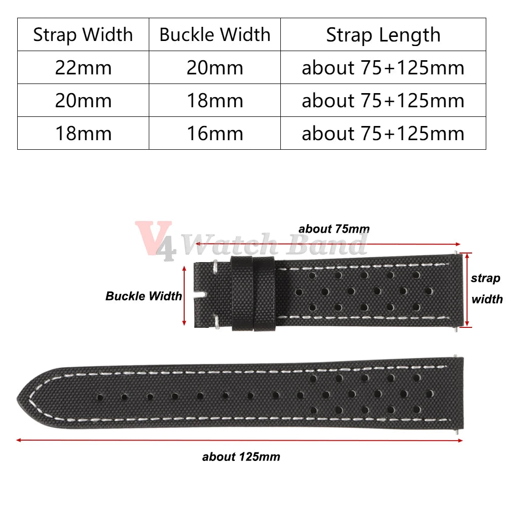 Quality Sailcloth Oxford Leather Watch Strap for Seiko for Omega 18mm 20mm 22mm Qucik Release Fabric WatchBands Butterfly Buckle