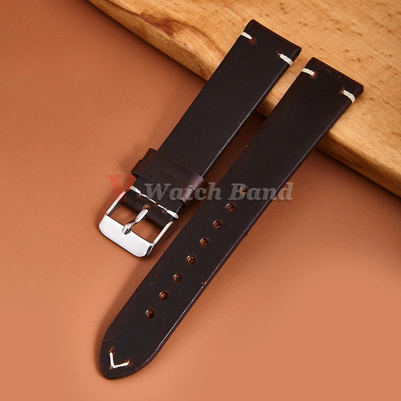 18mm 19mm 20mm 21mm 22mm 24mm Wristband Retro Oil Wax Genuine Leather Watchband Quick Release Calfskin Strap for Seiko for Rolex