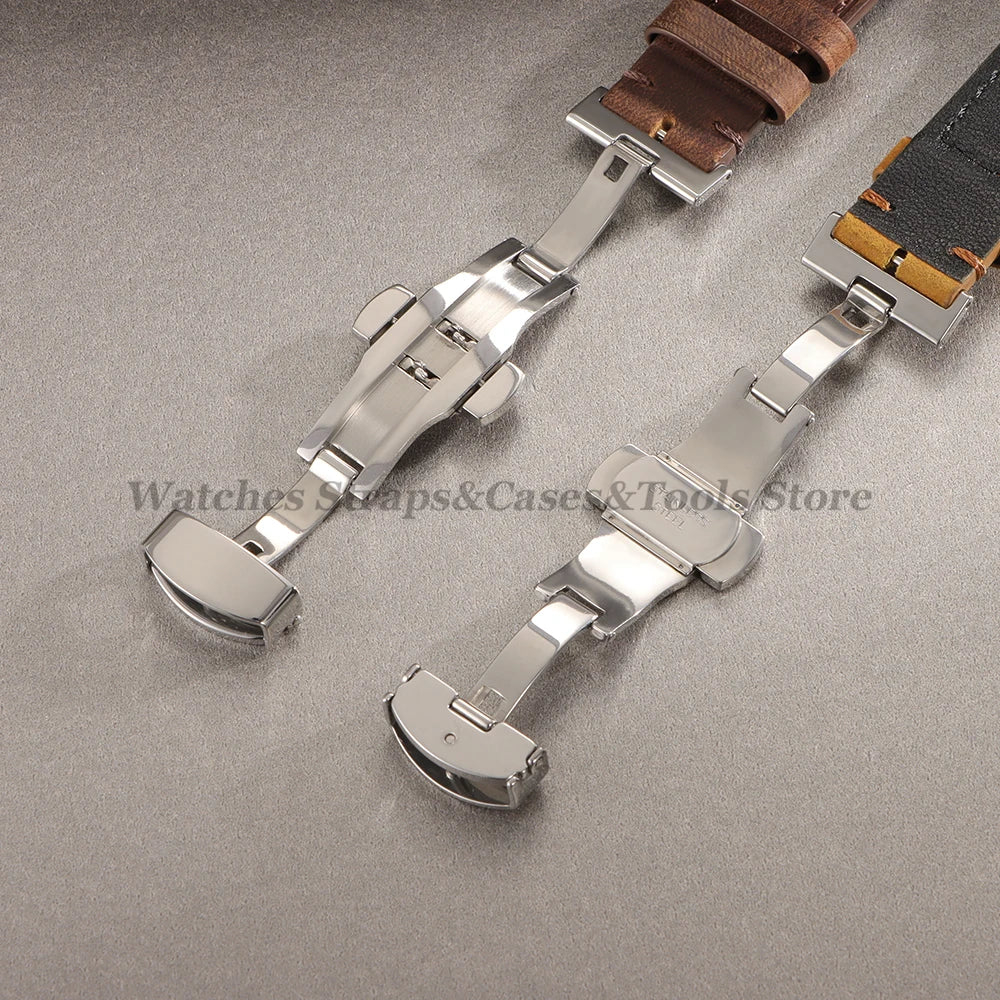 Crazy Horse Leather Watch Strap 18mm 19mm 20mm 21mm 22mm 24mm Butterfly Buckle Stitching Cowhide Strap for Seiko for Omega Belts
