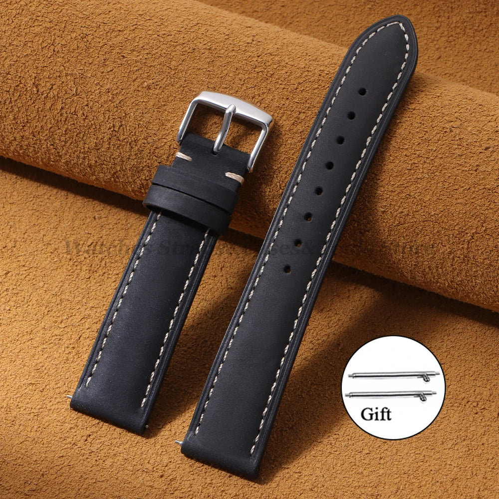 Cowhide Leather Watch Strap 14/16/18/24/22/20mm for Samsung Galaxy Watch7/6/5 Band for Xiaomi Redmi Watch Quick Release Bracelet