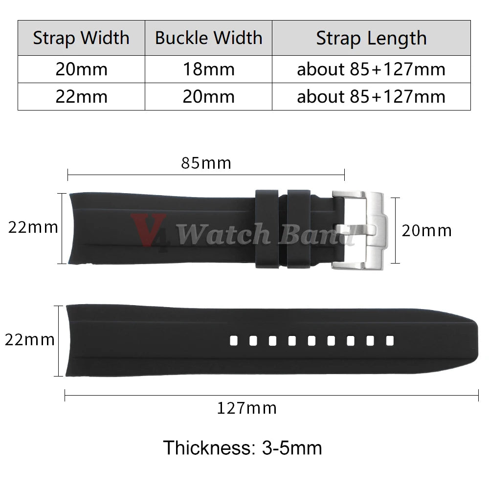 20mm 22mm Curved End Silicone Strap for Rolex for Omega for MoonSwatch Stainless Steel Gold Buckle Rubber Replacement Watch Band