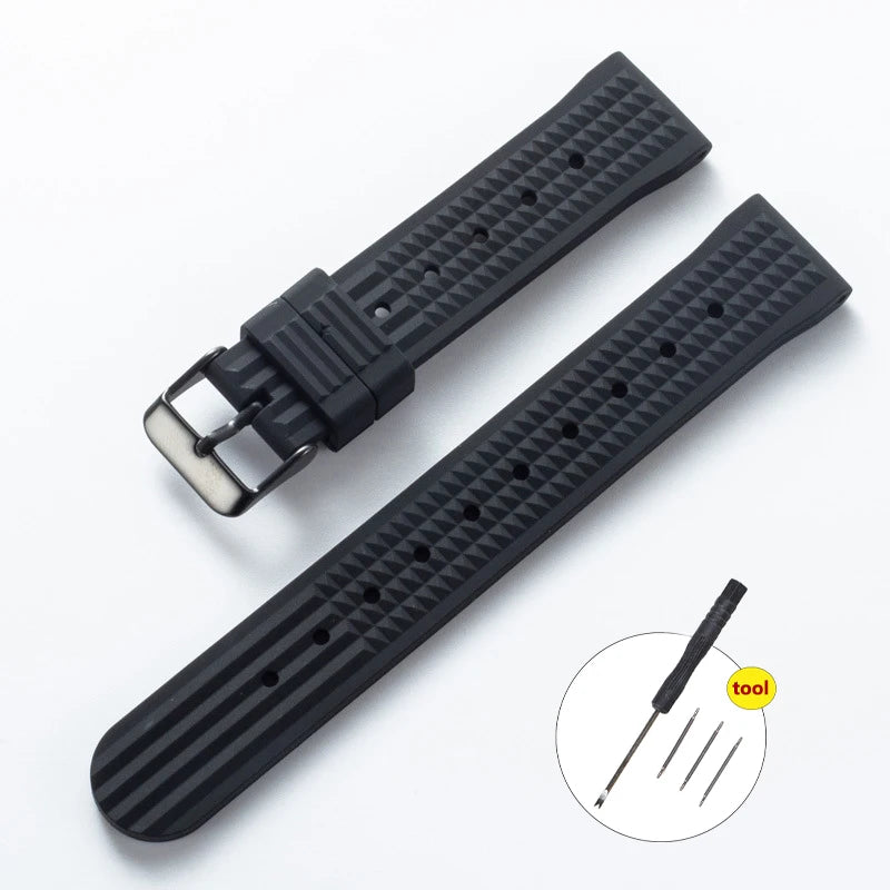 Premium Rubber Watch Band for Seiko Fast Release Soft Universal Flat-end 20MM 22MM Rubber Strap Replacement for 7.3inch Wrist