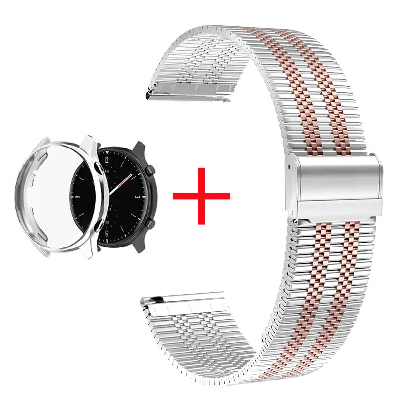 2 in 1 Case & Band For Amazfit GTR3 GTR 3 Pro Stainless Steel Strap Clear Protective Cover Bumper Set Smart Watch Accessories