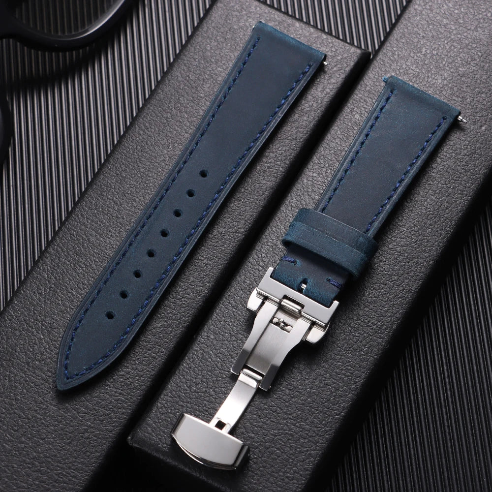 19mm 21mm Genuine Calfskin Leather Watchband for Omega Business Belt for Seiko 18/20/22/24mm Butterfly Buckle Brown Watch Straps
