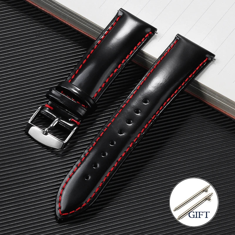 Polished Cowhide Strap for Omega 20mm 22mm Stitching Wrist Bracelet for Seiko Polish Vintage Watch Band for Citizen