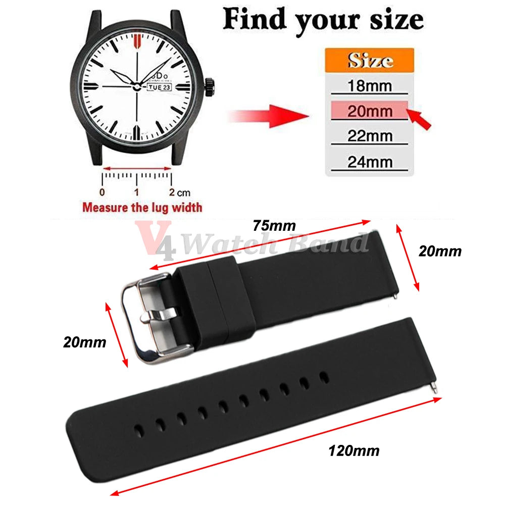 10/12/14/15/16/18/19/20/21/ 22/24mm Quick Release Silicone Strap for Samsung Galaxy Watch 3 4 5  for Huawei GT2/GT3 Smart Watch