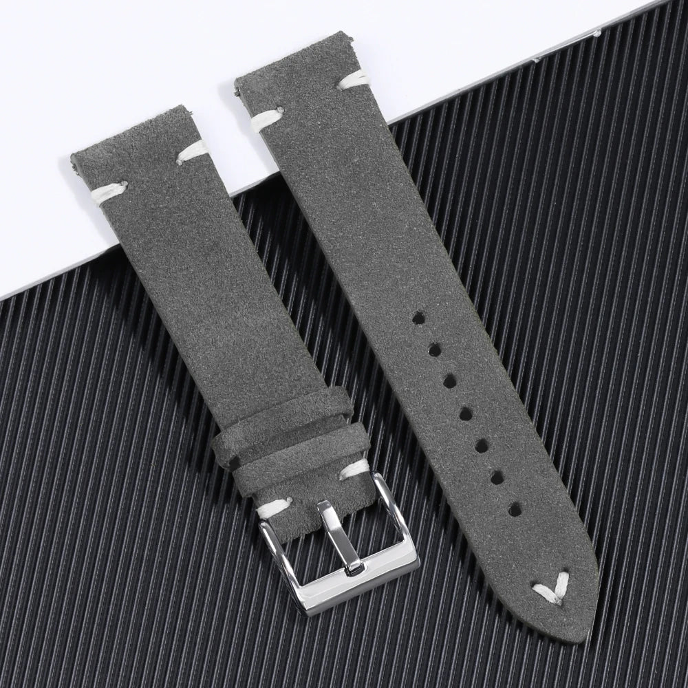 Suede Leather Strap for Seiko Watch Band Vintage Bracelaet Handmade Stitching Wristband 18mm 20mm 22mm
