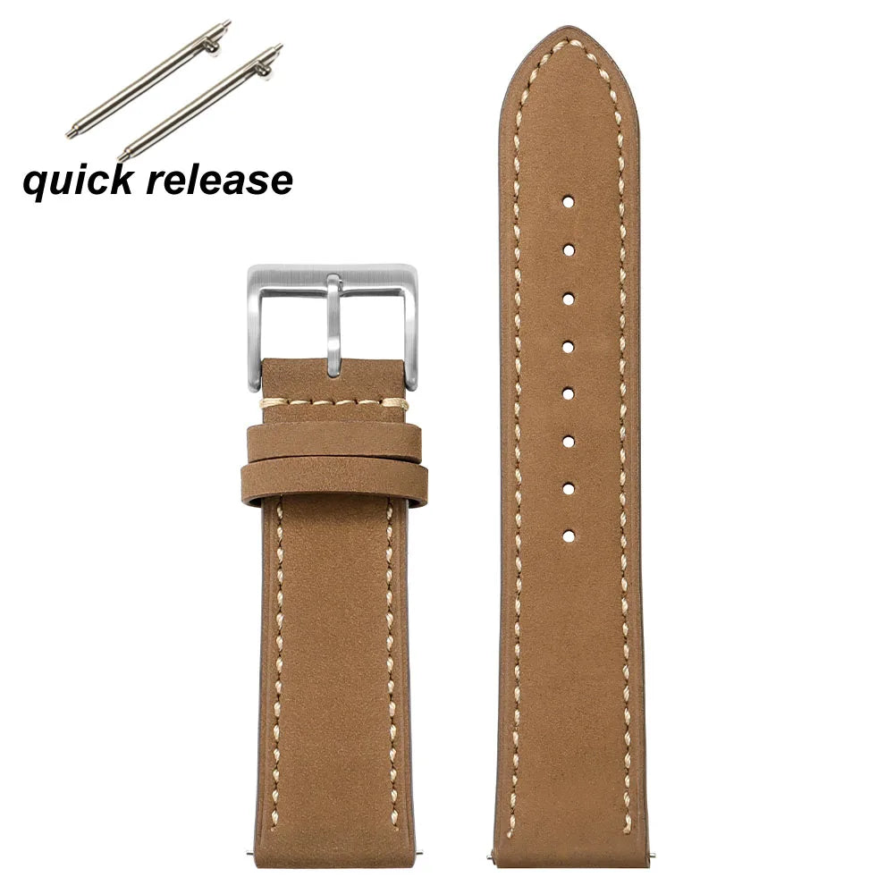 Genuine Cowhide Leather Strap for Samsung Galaxy Watch 6 5 4 Soft Breathable Retro Wristband for Seiko 20mm 22mm Wrist Bracelet