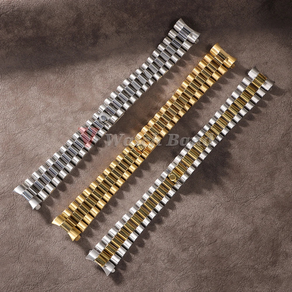 20mm Curved End Stainless Steel Strap for Rolex for Water Ghost Metal Wrist Band for Oyster Solid Bracelet Men Watch Accessories