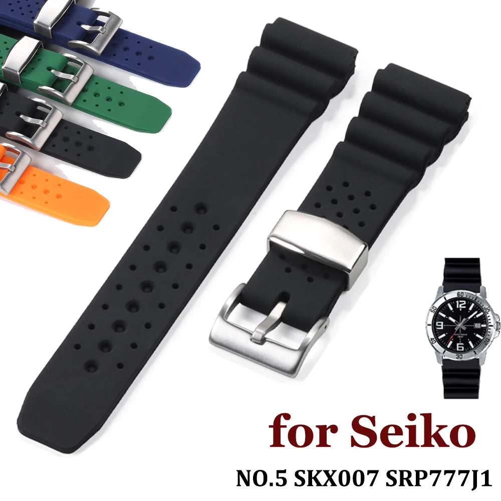 22mm Silicone Strap for Seiko MARINE MASTER SKX007 SRP777J1 Waterproof Wrist Band for CITIZEN Diving Sport Bracelet Watchband