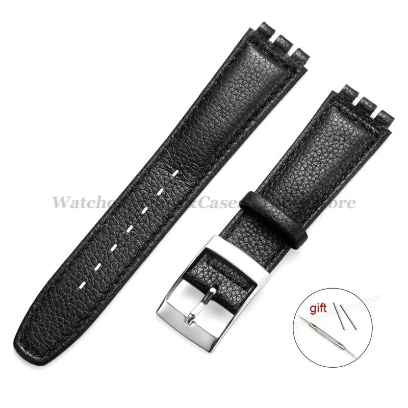 Cowhide Leather Watch Strap for Swatch Series 17mm Bracelet Men Women Waterproof Sport Replacement Watchband Belt Accessories