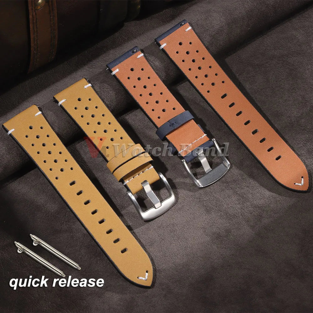 Retro Calf Watchband 20mm 22mm Breathable Geniune Cowhide Straps for Samsung Watch Strap for Huawei Watch Gt2/Gt3 Sport Belt