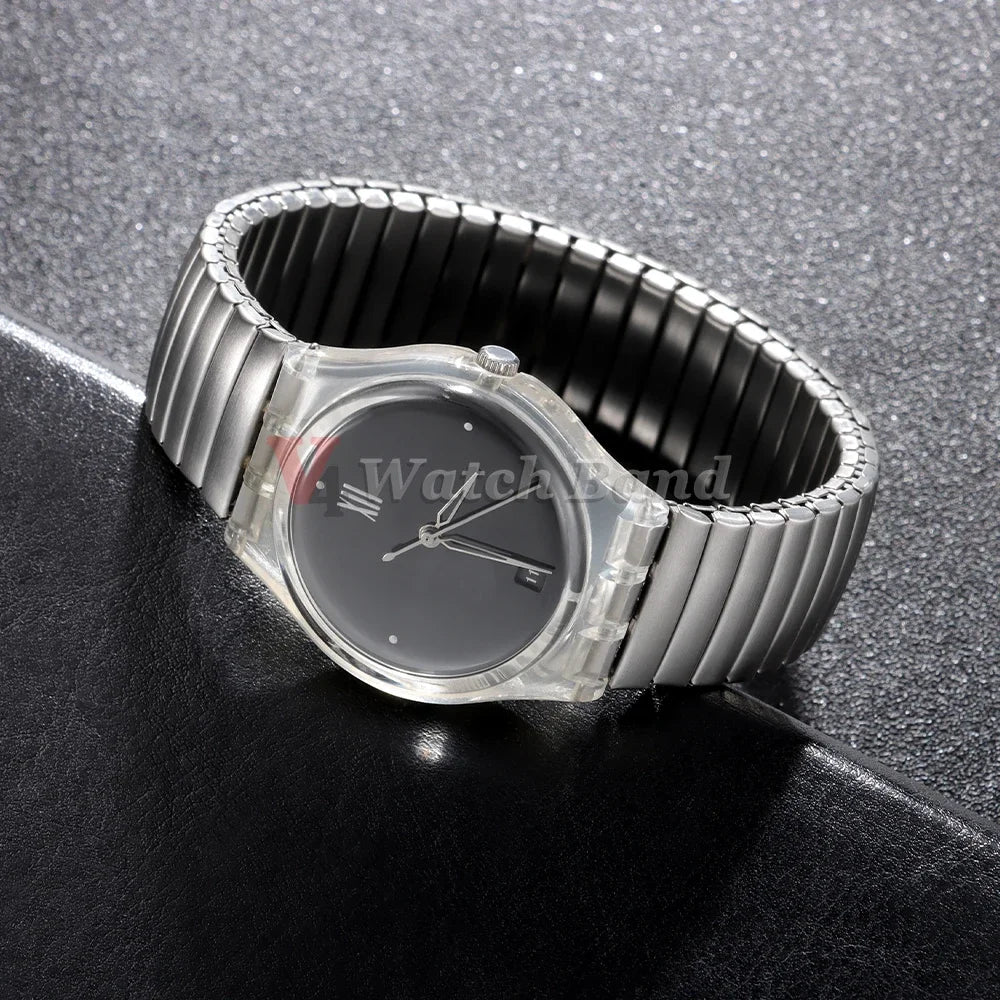 17mm 20mm Elastic Metal Watch Band for Swatch Watch Strap Stretch Expansion Stainless Wrist Strap Men Women Bracelet Accessories
